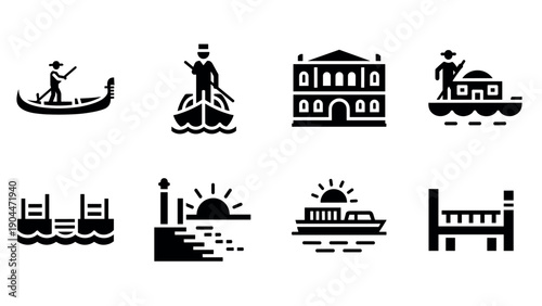 Venetian icons: gondolas and architecture in bold silhouette style
