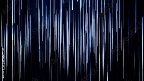 Abstract blue white light streaks falling down on black background digital rain futuristic cyberpunk motion graphics