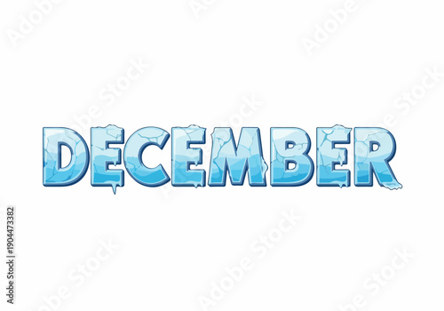 Frozen 'December' text with intricate icy textures and snow-capped letters, embodying the chilly essence of winter and the festive holiday season
