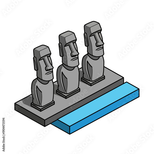 Three Moai Statues on a Platform.