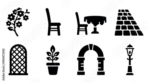 Elegant garden and home elements set in bold silhouette style