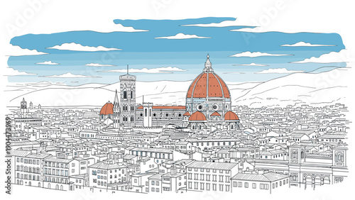 Architectural summer panorama of florence with historic dome and vibrant sky