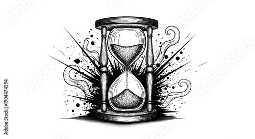 Hourglass with sand and ink splash effect