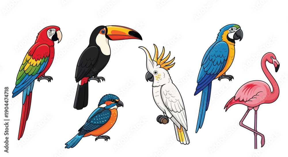 Fototapeta premium Collection of colorful exotic birds