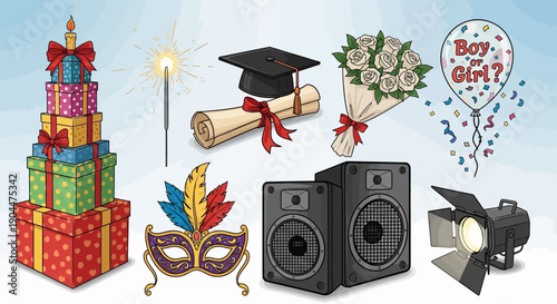 Diverse collection of items for celebrations and special events.