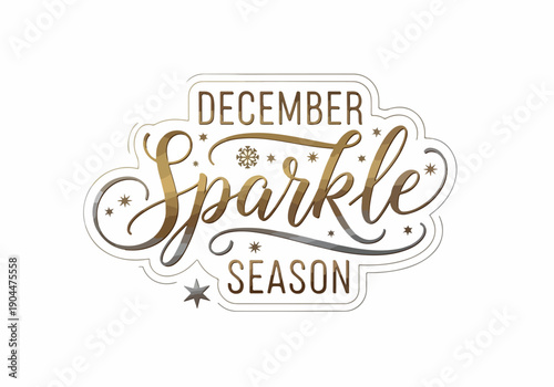 Vibrant illustrated 'December' text with festive holly and berries, creating a cheerful graphic element perfect for holiday season branding and winter celebration designs