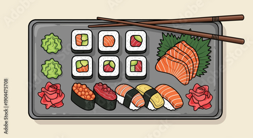 Delicious Assorted Sushi and Sashimi Platter with Wasabi and Ginger