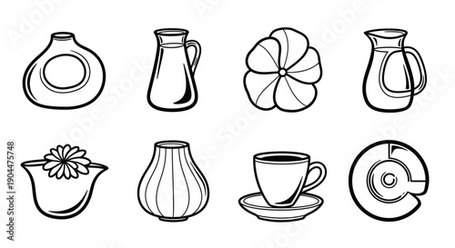 Diverse Line Art Collection of Household Objects