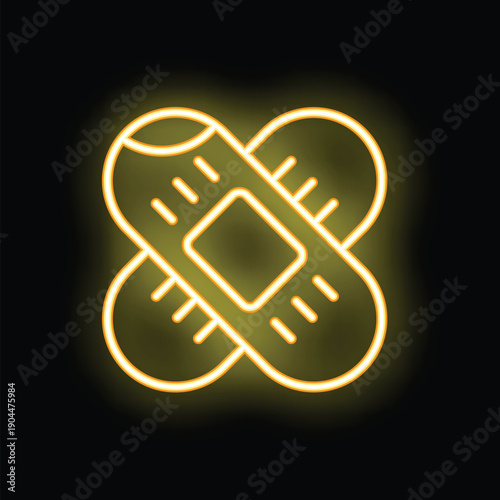 Neon yellow adhesive bandage making a cross shape on a black background