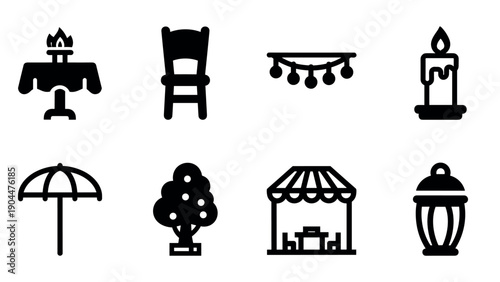 Silhouette icons of home decor and outdoor garden elements