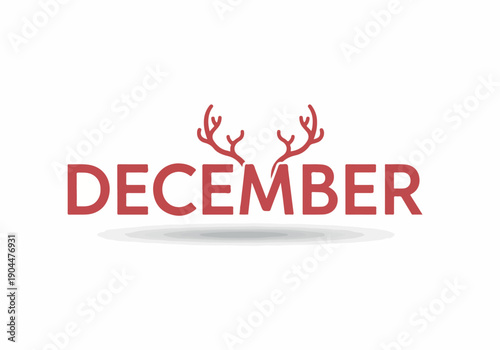 Vibrant red 'DECEMBER' typography with charming reindeer antlers, a stylish and simple graphic representation of the joyous holiday season and winter spirit