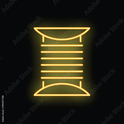 Neon thread spool icon glowing on a black background