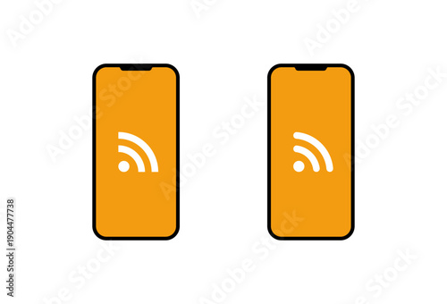 RSS feed logo on smartphone icon. Internet syndication in mobile phone screen
