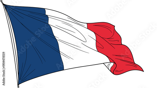 Waving france flag icon with bold colors and dynamic movement