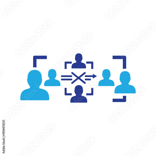 Team structure icon illustrating member replacement with cross symbol and directional flow lines