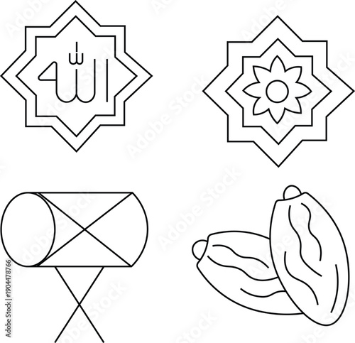 set of vector icons vector set of islamic icons Islamic concepts and symbols icon set Vector Islamic and Ramadan themed line icon set with symbols Ramadan icons set Vector Islamic vector outline icon 