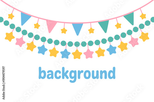 Colorful party garland with stars and flags on white background