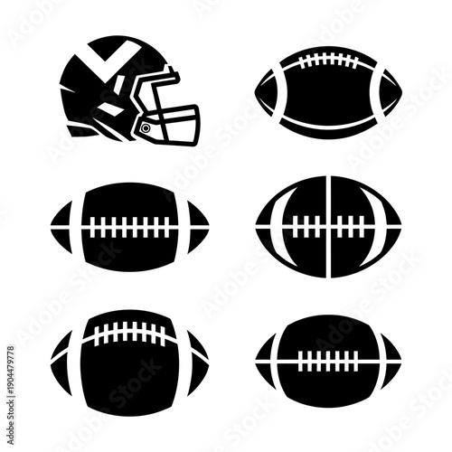 American football helmet and various footballs icons set  sports equipment symbols