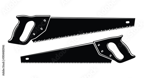 Two black and white illustrations of hand saws tools for woodworking