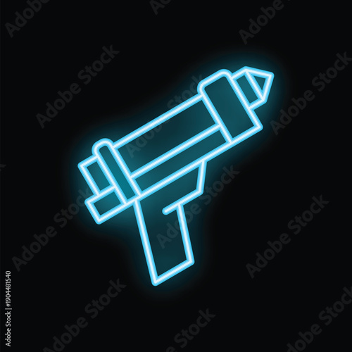 Glowing neon line bazooka icon isolated on a black background vector illustration, neon blue contour icon of rpg gun for web design
