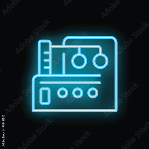 Vibrant neon icon depicting a gaming arcade machine, symbolizing entertainment and leisure activities