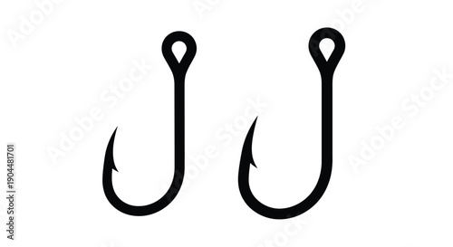 Two black fishing hooks displayed against a plain white background