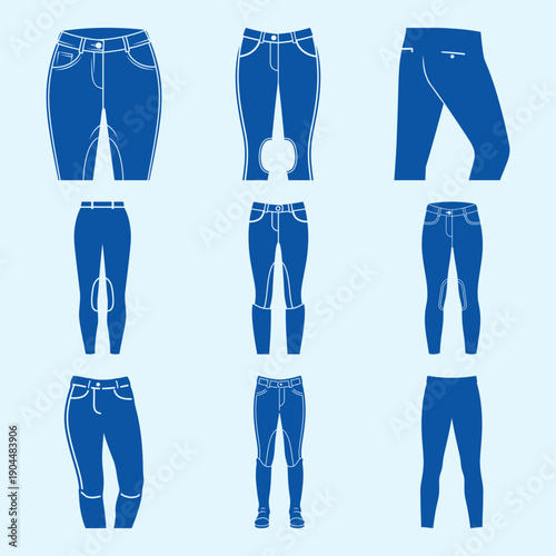 Pants and Trousers Silhouette Set in Different Styles