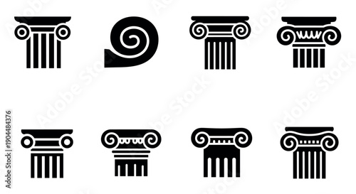 Set of classic column capitals: ionic architecture design elements