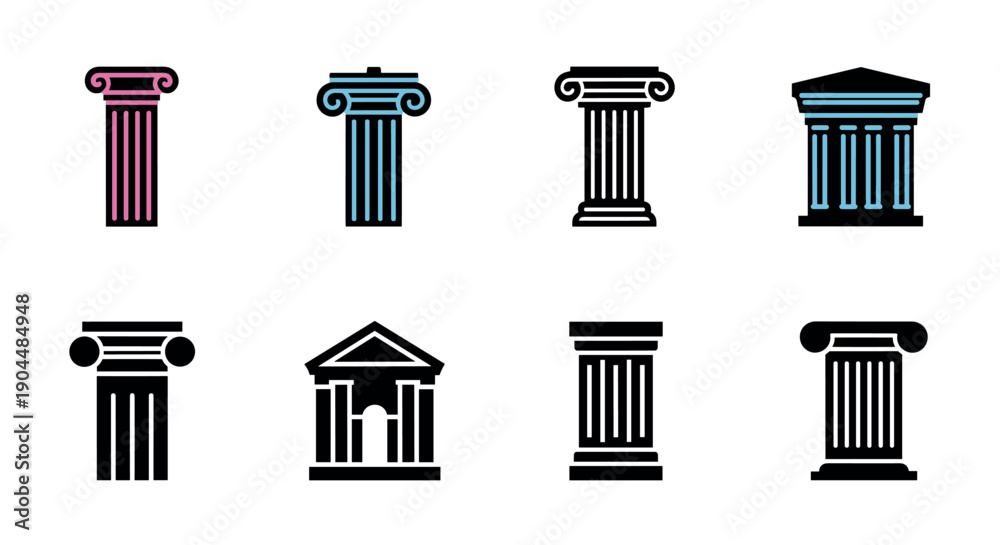 Fototapeta premium Collection of architectural columns and temples in minimalist style