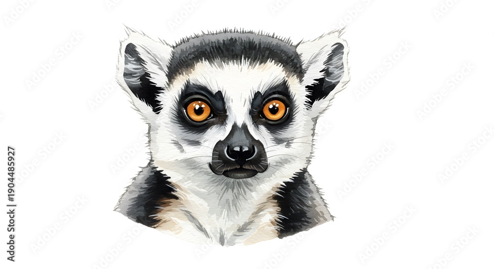 Obraz premium Digitally rendered portrait of a ring-tailed lemur, showcasing its striking orange eyes