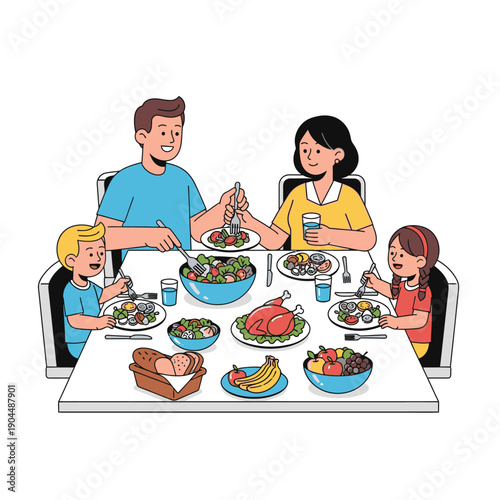 Family enjoying a meal together at the dinner table.