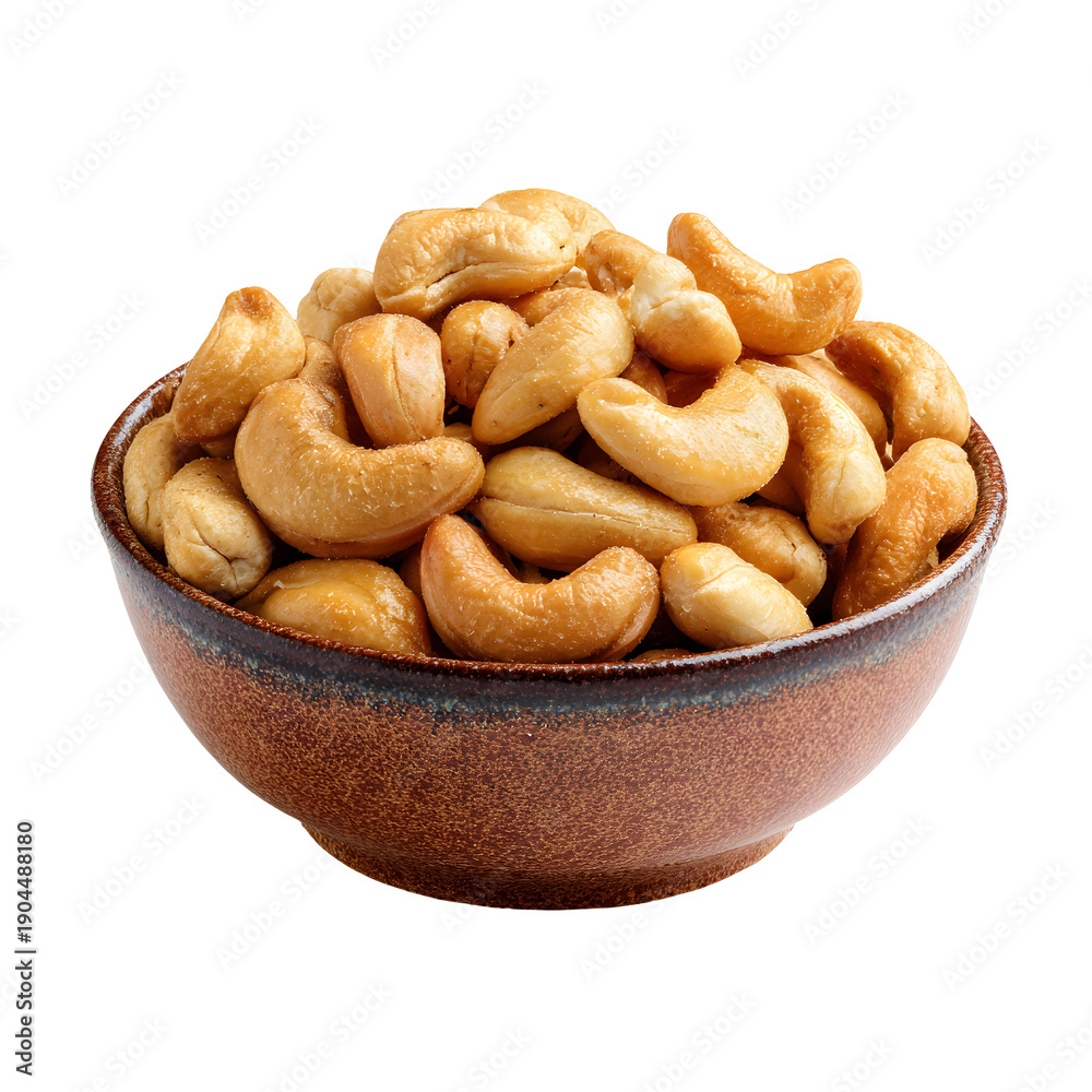 Fototapeta premium Healthy Roasted Cashew Nuts in Bowl PNG isolated on transparent background