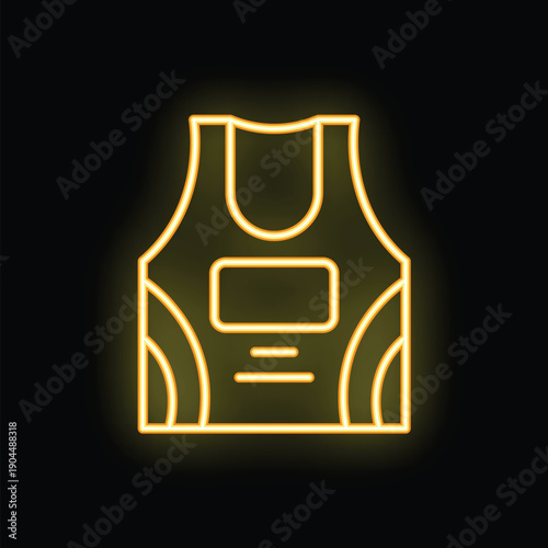 Bright yellow neon outline of a sleeveless t shirt, possibly a sports jersey, glowing against a dark background