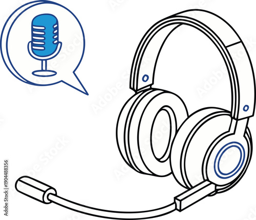 Professional Gaming and Call Center Headset with Microphone and Voice Recording Icon