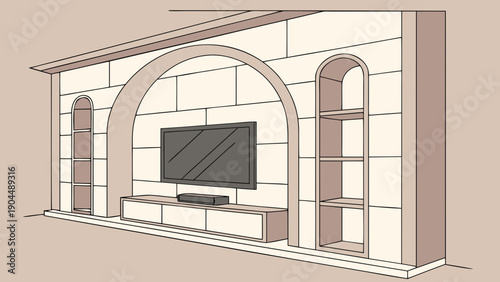 Modern Living Room Design with Arched Shelves and TV Stand