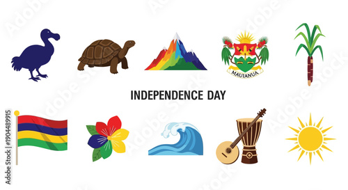 Independence Day symbols of Mauritius displayed in two rows