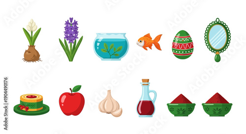 Ten objects arranged in two rows representing elements of the HaftSin table