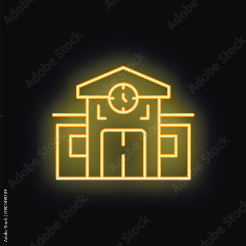 Glowing neon yellow icon representing a public building, possibly a university, library, or train station