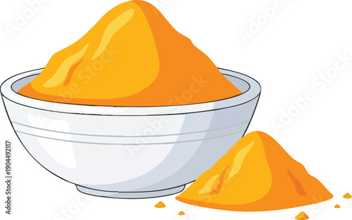 Pile of Turmeric Spice in a Bowl - Culinary Illustration
