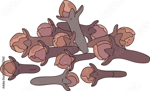 Pile of Fresh Brown Cloves Illustration for Culinary and Spice Design