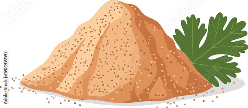 Heap of Granular Seasoning with a Sprig of Cilantro Illustration