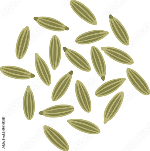 Scattered fennel seeds, a flavorful spice, offering aromatic essence for culinary uses and healthy seasoning