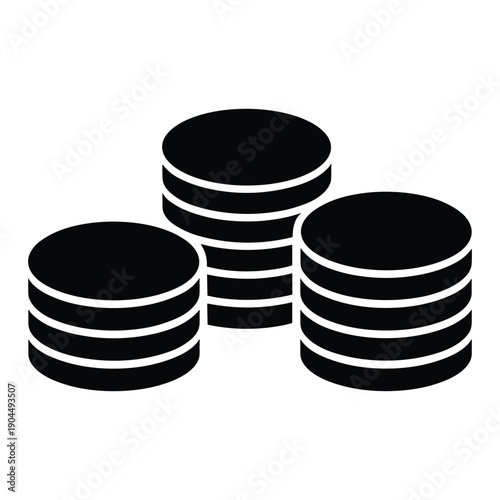 Three stacks of black and white circular disks arranged in a triangular formation isolated on white background, Vector