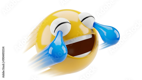 Laughing crying emoji face with tears on transparent background