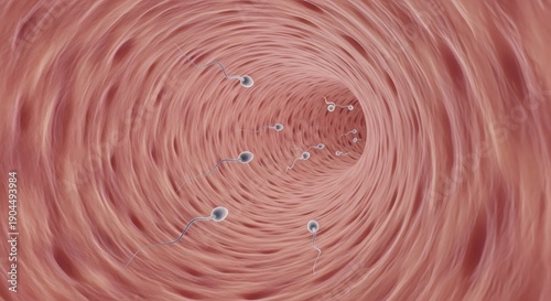 Artificial Insemination Process Inside the Fallopian Tube with Sperm Cells Approaching the Egg in a Biological Environment