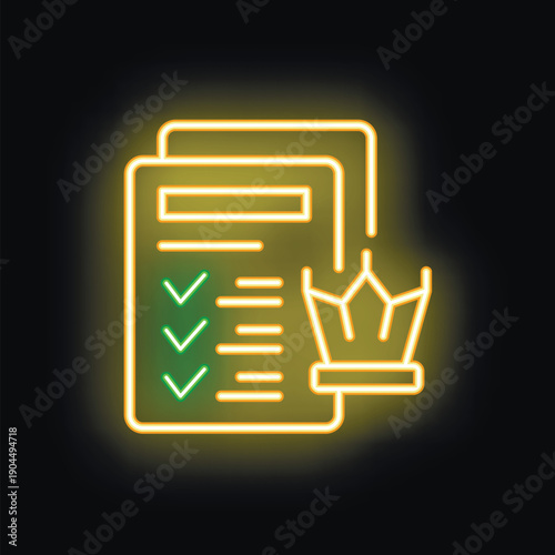 Neon glowing icon of a crown representing a premium quality document available for downloading