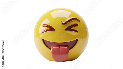 Yellow emoji with tongue out and winking eyes on transparent background