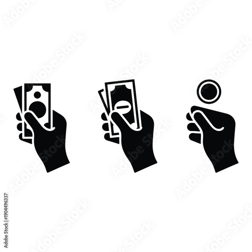 Illustration of hands holding money and a coin with a hole in the center. isolated on white background, Vector