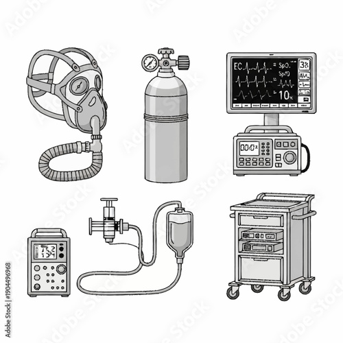 Medical Equipment Illustration Set for Healthcare and Technology.