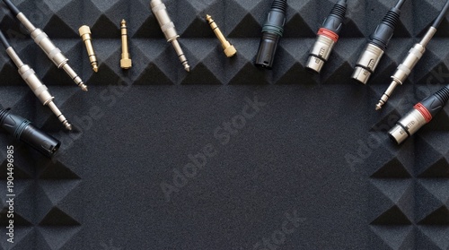 Overhead View of Professional Audio Connectors on Acoustic Foam
